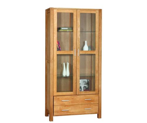 Vitriinkapp CHICAGO NEW 2-klaasuksega ja 2-sahtliga, 91x40xH190cm, puit: tammespoon/MDF, värvus: naturaalne, õlitatud