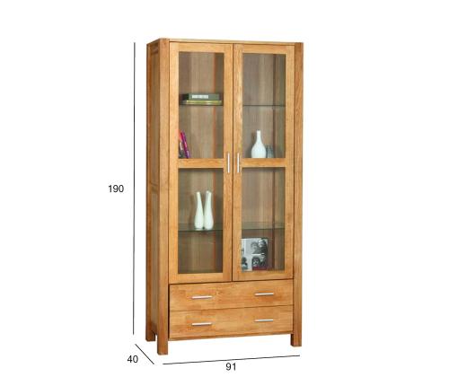 Vitriinkapp CHICAGO NEW 2-klaasuksega ja 2-sahtliga, 91x40xH190cm, puit: tammespoon/MDF, värvus: naturaalne, õlitatud