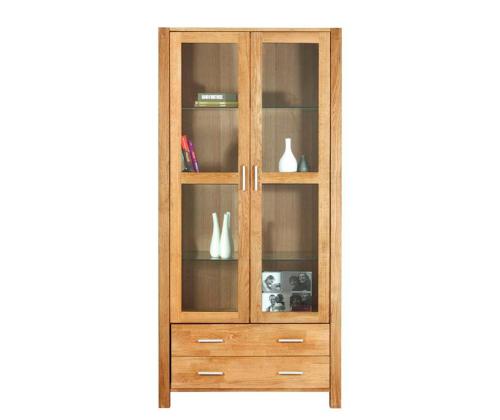 Vitriinkapp CHICAGO NEW 2-klaasuksega ja 2-sahtliga, 91x40xH190cm, puit: tammespoon/MDF, värvus: naturaalne, õlitatud