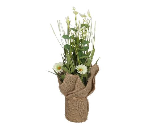 Kunstlill IN GARDEN H35cm, valge õis, rohukõrred potis