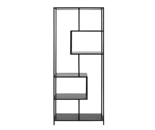 Riiul SEAFORD 77x35xH185cm, 5x, riiulid: must saare melamiin, raam: must metall, asymmetric
