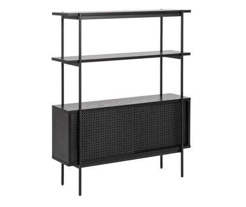 Riiul ANGUS 94x27xH114cm, must, riiulid: must saare melamiin, raam/kapi liuguks: metall