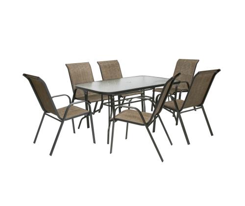 Aiamööblikomplekt DUBLIN laud, 6 tooli, kuldpruun