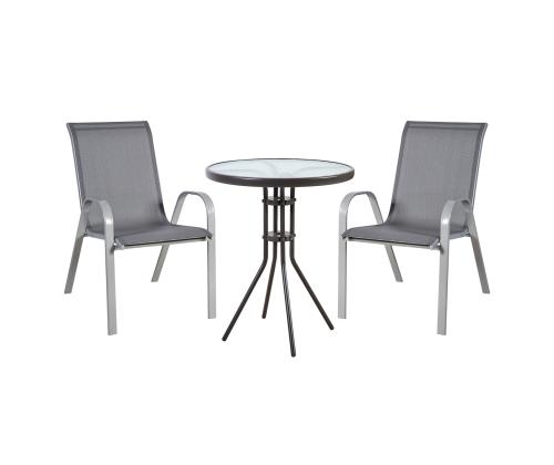 Aiamööblikomplekt DUBLIN laud, 2 tooli, hall