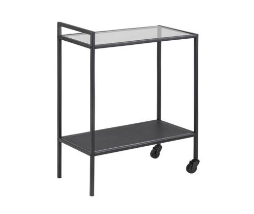 Serveerimislaud SEAFORD 60x30xH75cm, riiulid: läbipaistev/matt must 5mm klaas, raam: must metall