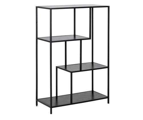 Riiul SEAFORD 77x35xH114cm, 3x, riiulid: must saare melamiin, raam: must metall, asymmetric