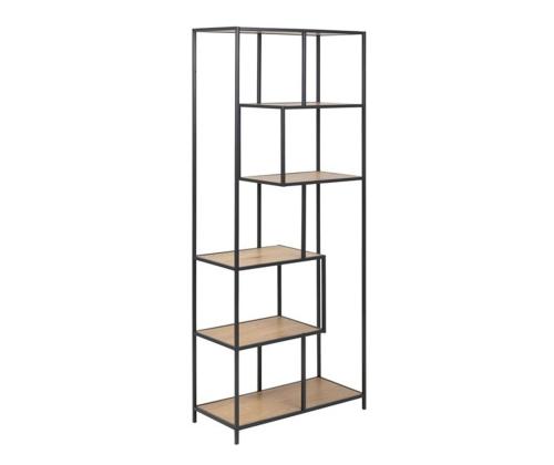 Riiul SEAFORD 77x35xH185cm, metsik tamm/must, mööbliplaat, metall