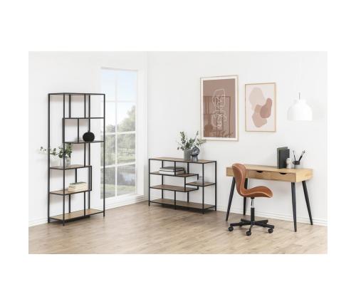 Riiul SEAFORD 77x35xH185cm, metsik tamm/must, mööbliplaat, metall