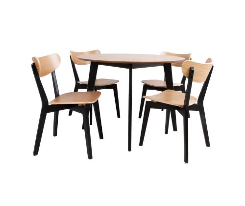 Söögilauakomplekt ROXBY ümar laud D105xH76cm, 4 tooli (AC85660), tamm/must