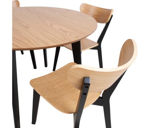 Söögilauakomplekt ROXBY ümar laud D105xH76cm, 4 tooli (AC85660), tamm/must
