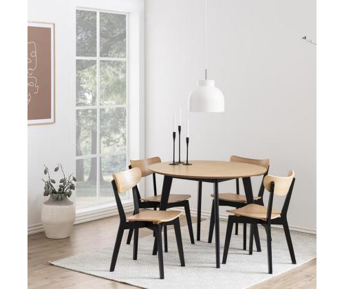 Söögilauakomplekt ROXBY ümar laud D105xH76cm, 4 tooli (AC85660), tamm/must
