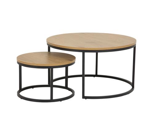 Diivanilauad 2tk SPIRO D50xH33cm, D80xH45cm, tamm, tamme imitatsiooniga melamiinplaat, pulbervärvitud matt must metall