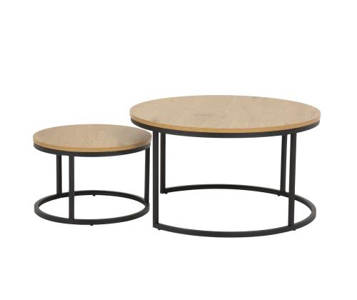 Diivanilauad 2tk SPIRO D50xH33cm, D80xH45cm, tamm, tamme imitatsiooniga melamiinplaat, pulbervärvitud matt must metall