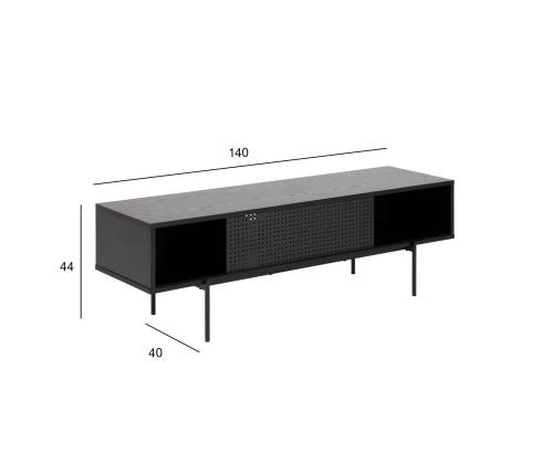 TV-laud ANGUS 140x40xH44cm, must, lauaplaat: must saare melamiin, raam: metall