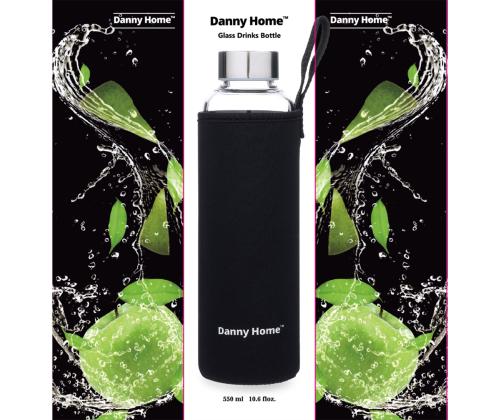 Joogipudel GLASS H22,5cm 550ml klaasist, must ümbris