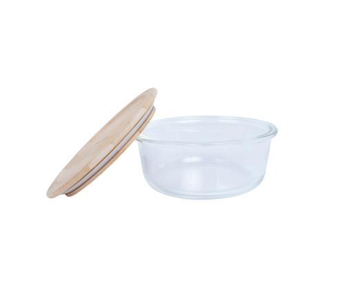 Kauss BOXY D15xH6cm 620ml, klaas, bambusest kaanega