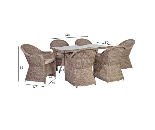 Aiamööblikomplekt TOSCANA laud ja 6 tooli