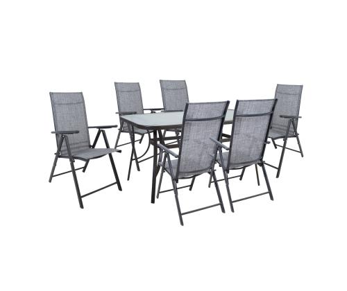 Aiamööblikomplekt DUBLIN laud ja 6 kokkupandavat tooli, hall