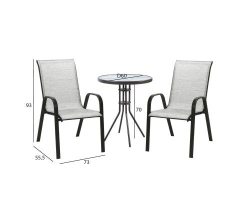 Aiamööblikomplekt DUBLIN laud ja 2 tooli, hõbehall