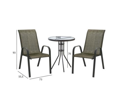 Aiamööblikomplekt DUBLIN laud ja 2 tooli, kuldpruun