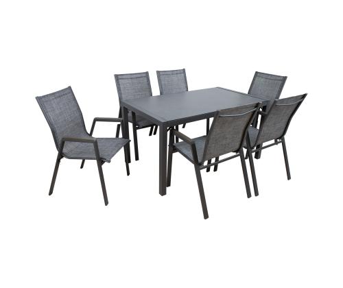 Aiamööblikomplekt DELGADO laud ja 6 tooli, hall