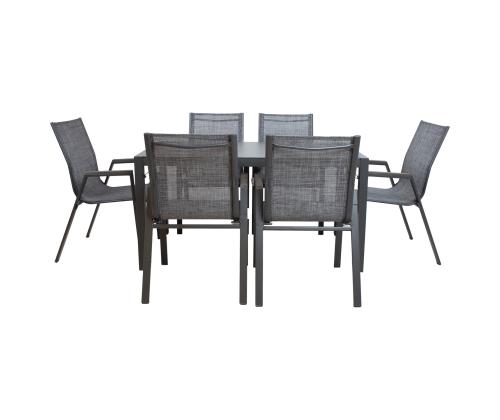 Aiamööblikomplekt DELGADO laud ja 6 tooli, hall