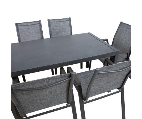Aiamööblikomplekt DELGADO laud ja 6 tooli, hall