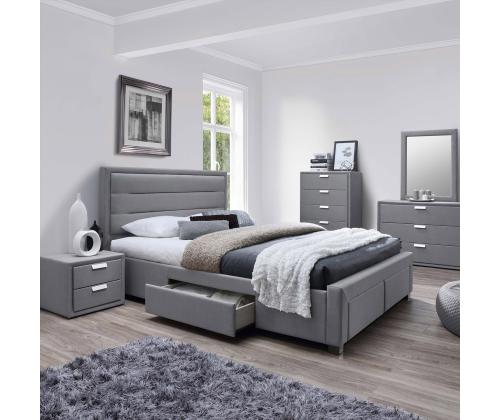 Voodi CAREN 160x200cm, madratsiga HARMONY TOP, hall, 165x220,5xH110cm, MDF, polüesterkangas