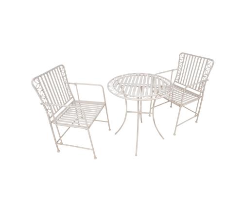 Rõdukomplekt JASMINE laud ja 2 tooli, antiikvalge metall