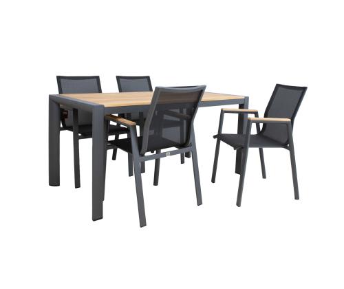 Aiamööblikomplekt TAMPERE laud 160x80xH75cm, 4 tooli 56x63xH90cm, tiik, alumiinium