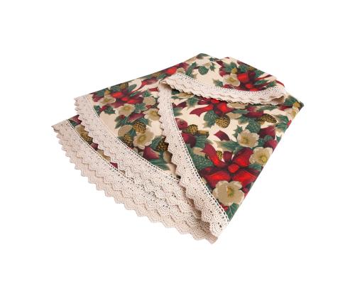 Laudlina WINTER FLOWERS pitsiga, D170cm, lindid, 50% polüester, 50% puuvill, kangas 475