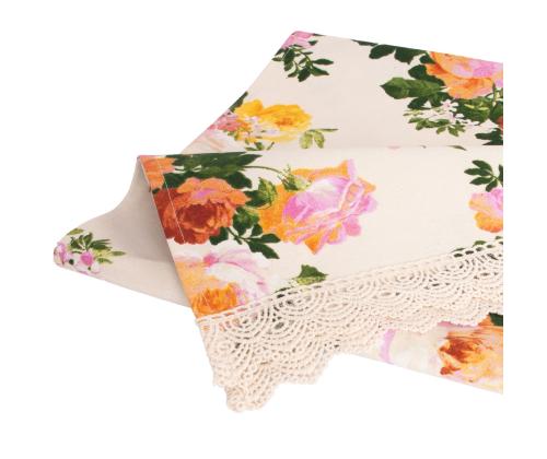 Linik HOLLY pitsiga, 45x116cm, heledad roosid, 20% polüester, 80% puuvill, kangas 495