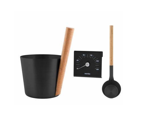 Saunaämber RENTO BLACK, 5L, alumiinium/ bambus