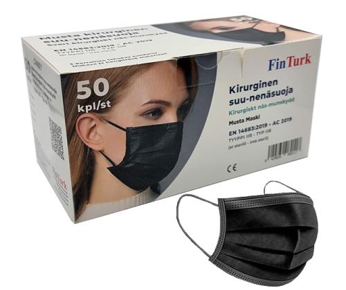 Meditsiiniline kaitsemask FinTurk Canbey TYPE II R ühekordne 3-kih must 50tk