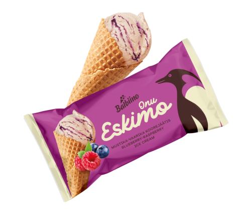 ONU ESKIMO Mustika-vaarika koorejäätis vahvlikoonuses 165ml/84g x 28