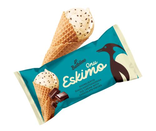 ONU ESKIMO Koorejäätis šokolaaditükkidega vahvlikoonuses 165ml/80g x 28