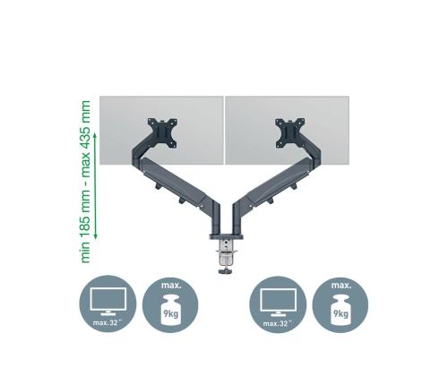 Monitori lauakinnitus LEITZ Ergo SpaceSaving Dual kuni 32 9kg tumehall