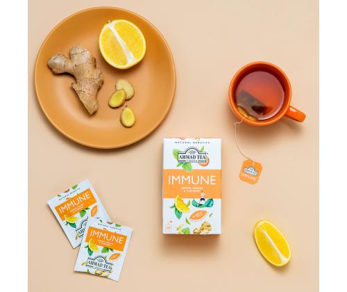 Puuviljatee AHMAD Immune sidrun, ingver ja kurkum 20tk ümbrikus