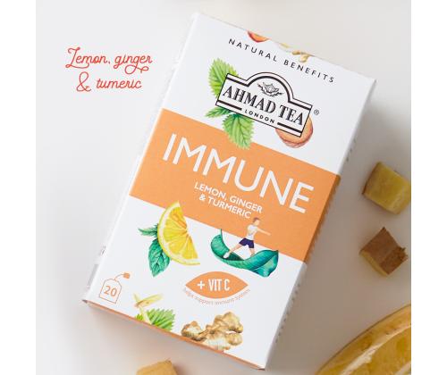 Puuviljatee AHMAD Immune sidrun, ingver ja kurkum 20tk ümbrikus