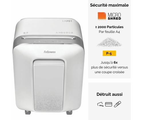 Paberipurustaja FELLOWES LX201 Micro-Cut 12 lehte valge korpus (mikro tükid)