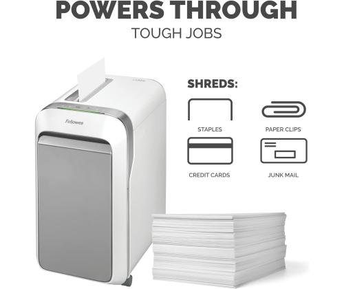 Paberipurustaja FELLOWES LX221 20 lehte valge korpus (mikro tükid)