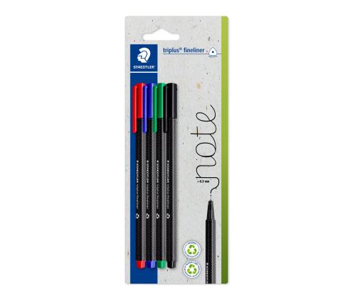 Pastapliiats korgiga STAEDTLER triplus® fineliner 334 0,3mm 4 värvi komplekt