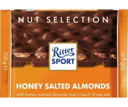 Piimašokolaad RITTER SPORT mandlite, mee ja soolaga 100g
