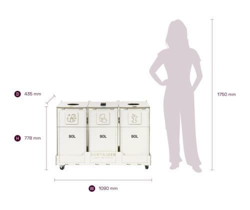 Prügikast 90L x 3 sorteerimisjaam SORTER 90W3