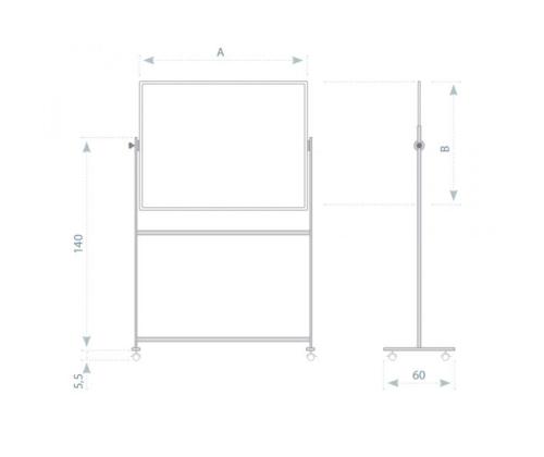 Klaastahvel ratastel 1200x900mm ümber telje pöörlev valge 2x3