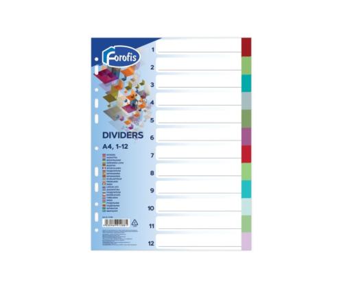 Registri vahelehed A4 1-12 värviline plastik FOROFIS