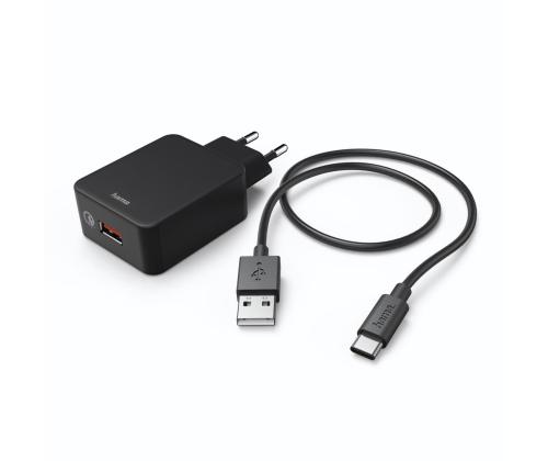 Hama Quick Charger With USB-C cable, 19,5W, 1,5m, must - Laadimisadapter kaabliga