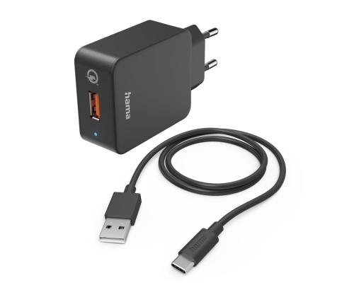 Hama Quick Charger With USB-C cable, 19,5W, 1,5m, must - Laadimisadapter kaabliga