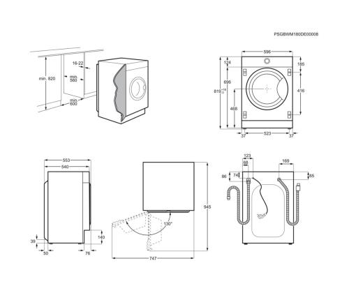 Electrolux, 8 kg / 4 kg, sügavus 54 cm, 1600 p/min - Integreeritav kuivatiga pesumasin