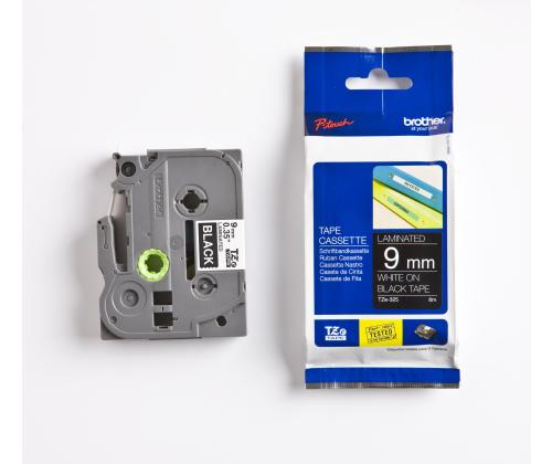 Lint valge kiri mustal taustal 8m x 9mm, Brother